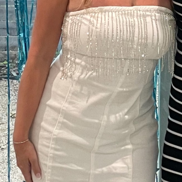 12th Tribe - Rylie White Denim Strapless Fringe Mini Dress in white - Picture 3 of 5